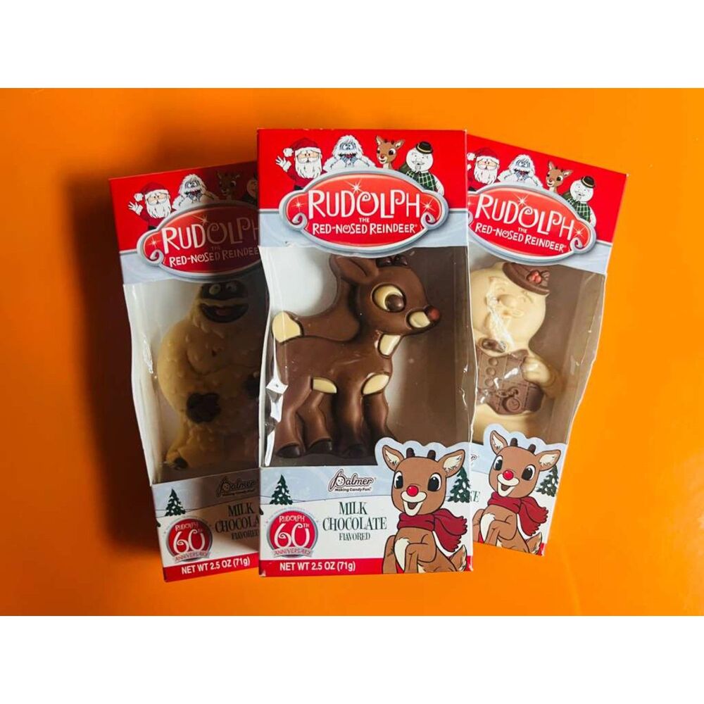 Rudolph Red Nosed Reindeer Chocolate Figures Set 3 Palmer 60th Anniversary 2.5oz